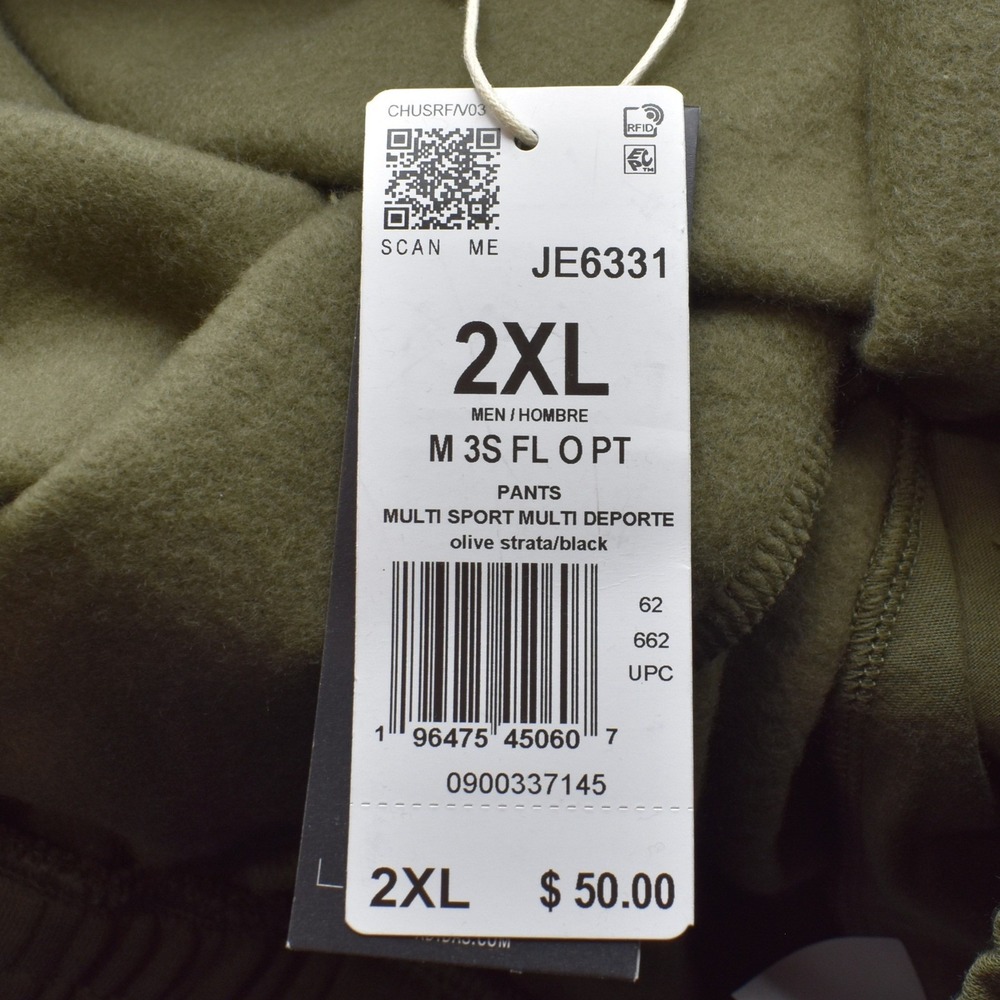 adidas Essentials 3-Stripes Open Hem Fleece Pants Mens Size XXL Olive NWT JE6331 - Picture 5 of 7